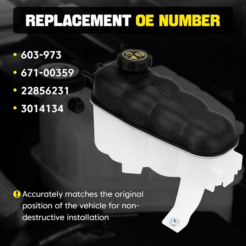 YEHERIT 603-973 Coolant Expansion Reservoir Tank with Cap Compatible with Chevy Silverado 1500 2500 Tahoe, GMC Sierra 1500 Yukon, Cadillac Escalade 2014-2020 Replace# 22856231, 3014134 - Image 3